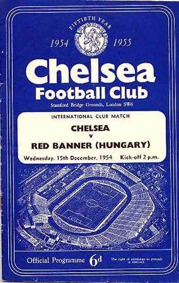 programme cover for Chelsea v Vörös Lobogó (Red Banner), Wednesday, 15th Dec 1954
