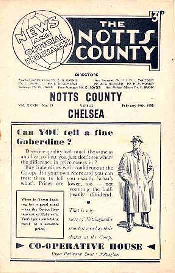 programme cover for Notts County v Chelsea, 19th Feb 1955