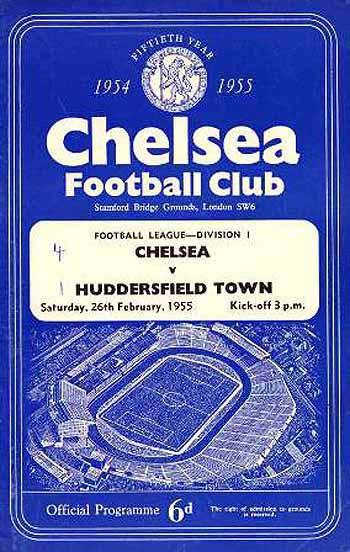 programme cover for Chelsea v Huddersfield Town, Saturday, 26th Feb 1955
