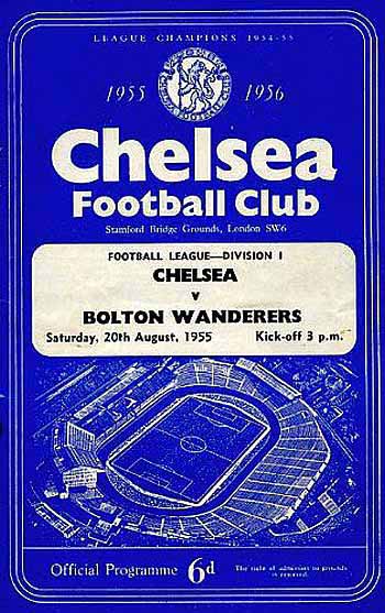 programme cover for Chelsea v Bolton Wanderers, Saturday, 20th Aug 1955