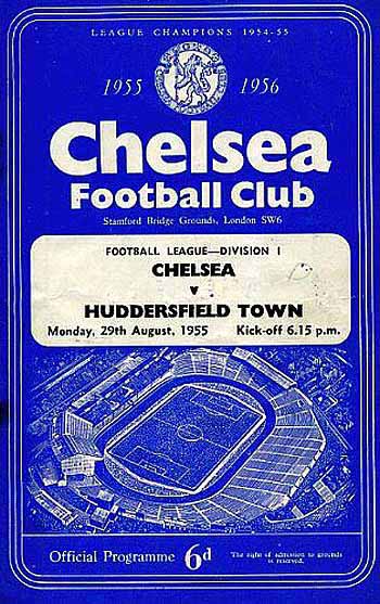 programme cover for Chelsea v Huddersfield Town, 29th Aug 1955