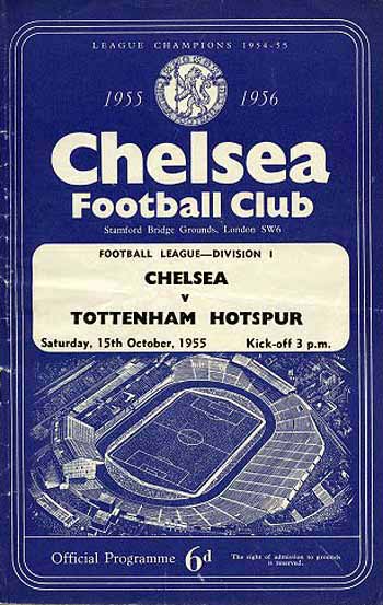 programme cover for Chelsea v Tottenham Hotspur, 15th Oct 1955