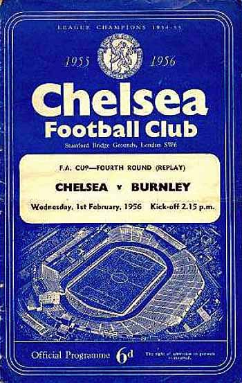 programme cover for Chelsea v Burnley, Wednesday, 1st Feb 1956