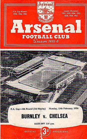programme cover for Burnley v Chelsea, 13th Feb 1956