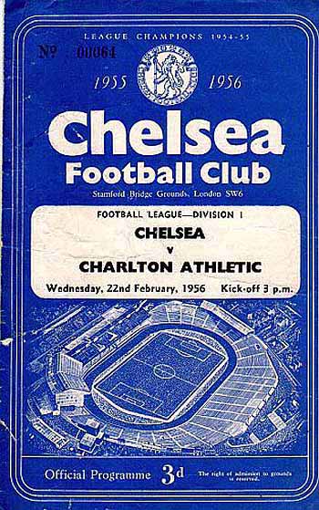 programme cover for Chelsea v Charlton Athletic, Wednesday, 22nd Feb 1956
