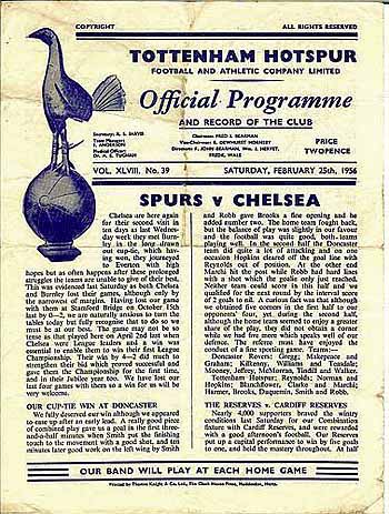 programme cover for Tottenham Hotspur v Chelsea, Saturday, 25th Feb 1956