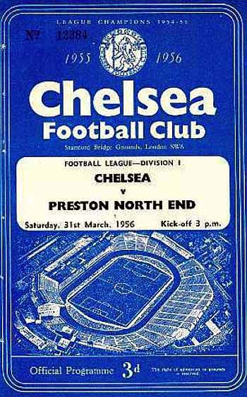 programme cover for Chelsea v Preston North End, 31st Mar 1956
