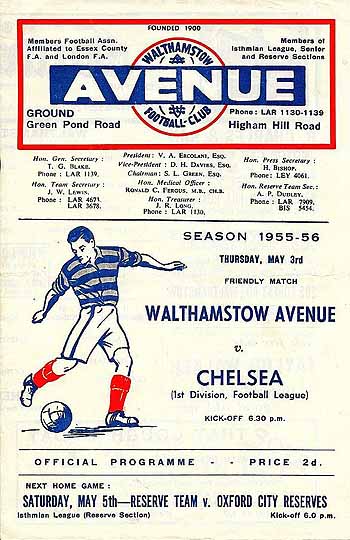 programme cover for Walthanstow Avenue v Chelsea, 3rd May 1956