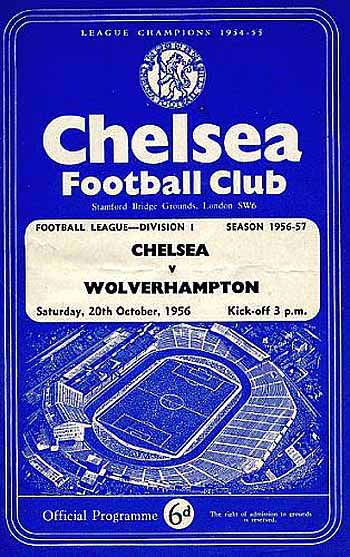 programme cover for Chelsea v Wolverhampton Wanderers, Saturday, 20th Oct 1956