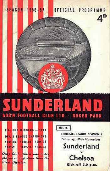 programme cover for Sunderland v Chelsea, 10th Nov 1956