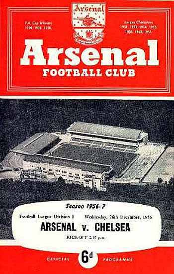 programme cover for Arsenal v Chelsea, Wednesday, 26th Dec 1956