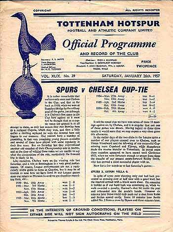 programme cover for Tottenham Hotspur v Chelsea, 26th Jan 1957