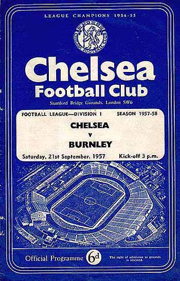 programme cover for Chelsea v Burnley, Saturday, 21st Sep 1957