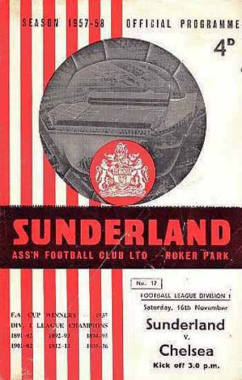 programme cover for Sunderland v Chelsea, Saturday, 16th Nov 1957