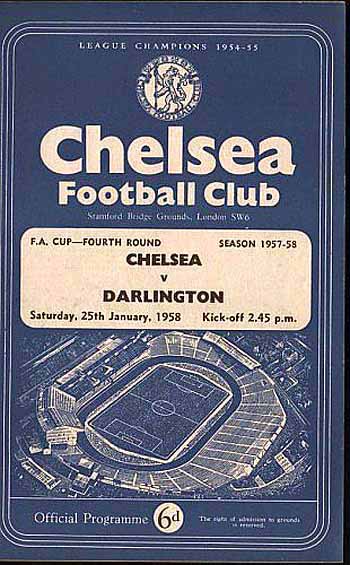 programme cover for Chelsea v Darlington, 25th Jan 1958