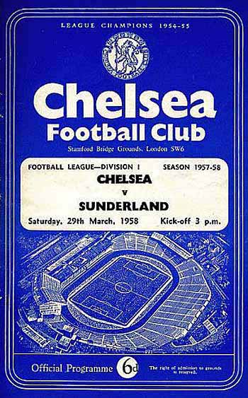 programme cover for Chelsea v Sunderland, Saturday, 29th Mar 1958