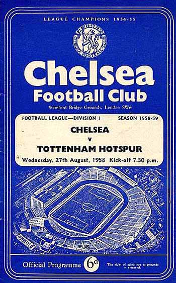 programme cover for Chelsea v Tottenham Hotspur, Wednesday, 27th Aug 1958