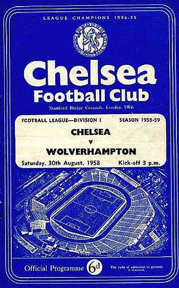 programme cover for Chelsea v Wolverhampton Wanderers, 30th Aug 1958