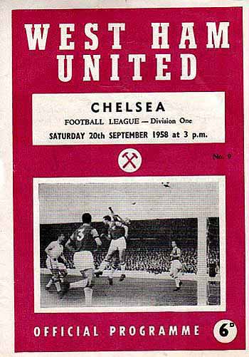 programme cover for West Ham United v Chelsea, Saturday, 20th Sep 1958