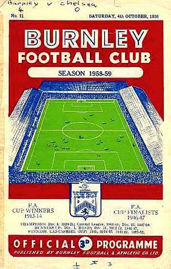programme cover for Burnley v Chelsea, Saturday, 4th Oct 1958