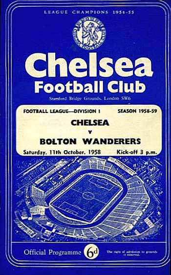 programme cover for Chelsea v Bolton Wanderers, Saturday, 11th Oct 1958