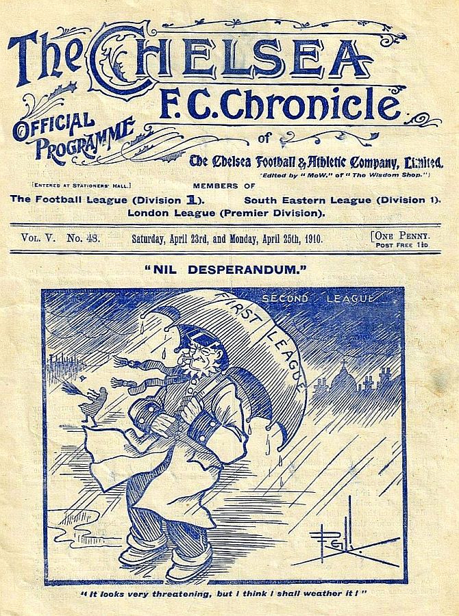programme cover for Chelsea v Bury, 23rd Apr 1910