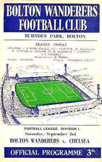 programme cover for Bolton Wanderers v Chelsea, Saturday, 3rd Sep 1960
