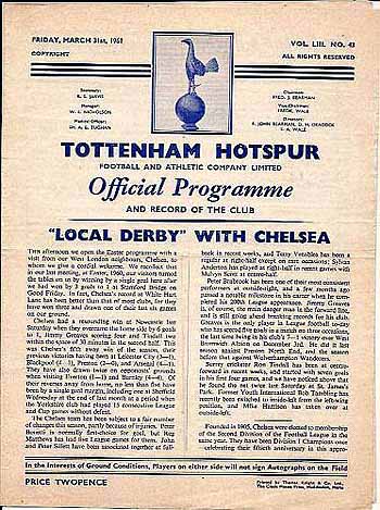 programme cover for Tottenham Hotspur v Chelsea, 31st Mar 1961