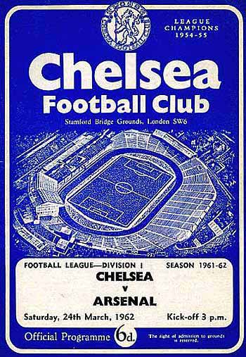 programme cover for Chelsea v Arsenal, Saturday, 24th Mar 1962