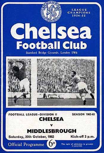 programme cover for Chelsea v Middlesbrough, Saturday, 20th Oct 1962