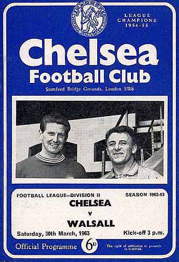 programme cover for Chelsea v Walsall, Saturday, 30th Mar 1963