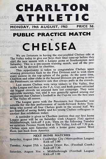 programme cover for Charlton Athletic v Chelsea, 19th Aug 1963