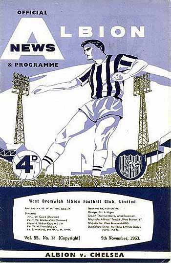 programme cover for West Bromwich Albion v Chelsea, Saturday, 9th Nov 1963