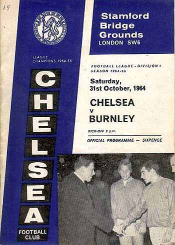 programme cover for Chelsea v Burnley, Saturday, 31st Oct 1964
