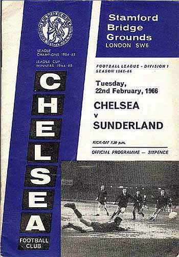 programme cover for Chelsea v Sunderland, Tuesday, 22nd Feb 1966