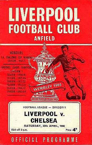 programme cover for Liverpool v Chelsea, Saturday, 30th Apr 1966