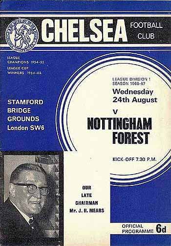 programme cover for Chelsea v Nottingham Forest, 24th Aug 1966