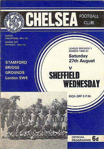 programme cover for Chelsea v Sheffield Wednesday, Saturday, 27th Aug 1966