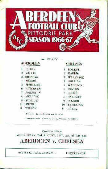 programme cover for Aberdeen v Chelsea, Wednesday, 2nd Aug 1967