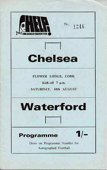 programme cover for Waterford v Chelsea, Saturday, 10th Aug 1968