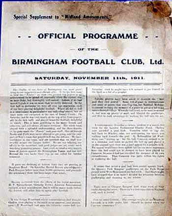 programme cover for Birmingham v Chelsea, 11th Nov 1911