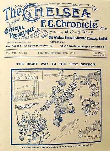 programme cover for Chelsea v Huddersfield Town, 18th Nov 1911