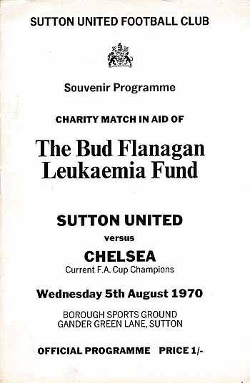 programme cover for Sutton United v Chelsea, 5th Aug 1970