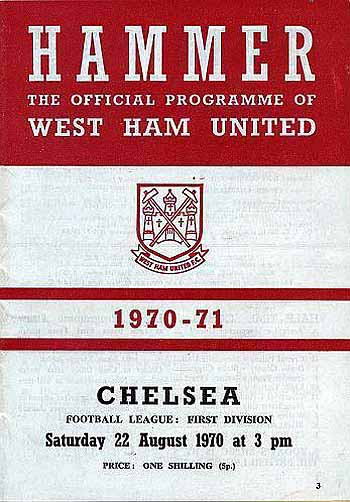programme cover for West Ham United v Chelsea, 22nd Aug 1970