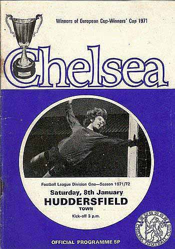 programme cover for Chelsea v Huddersfield Town, 8th Jan 1972