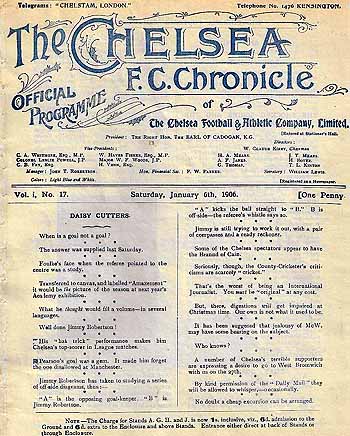 programme cover for Chelsea v Blackpool, 6th Jan 1906