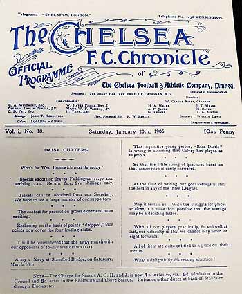 programme cover for Chelsea v Bradford City, 20th Jan 1906