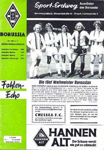 programme cover for Borussia Monchengladbach v Chelsea, 6th Aug 1974