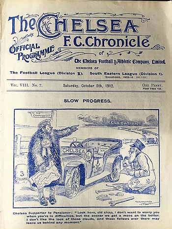 programme cover for Chelsea v Sunderland, 5th Oct 1912