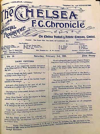 programme cover for Chelsea v Leicester Fosse, 5th Feb 1906
